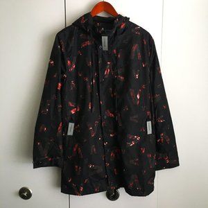 Long rain jacket with floral V print